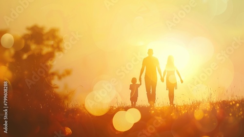Silhouette of family holding hands at sunset