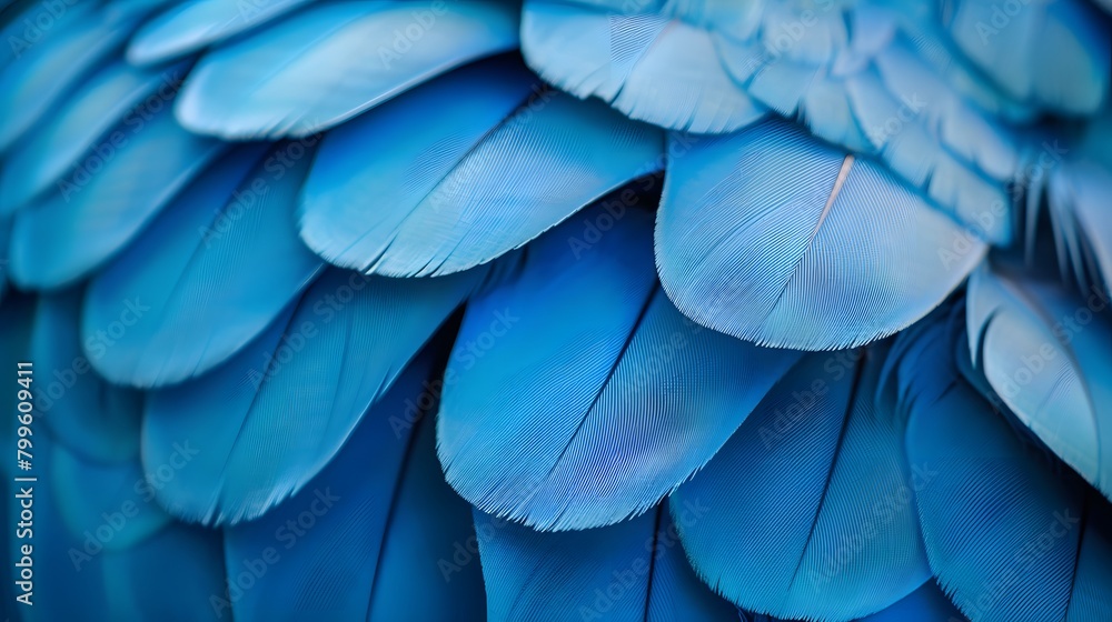 Obraz premium Digital art background of vibrant blue large bird feathers with detailed texture, perfect for a serene blue feather display.