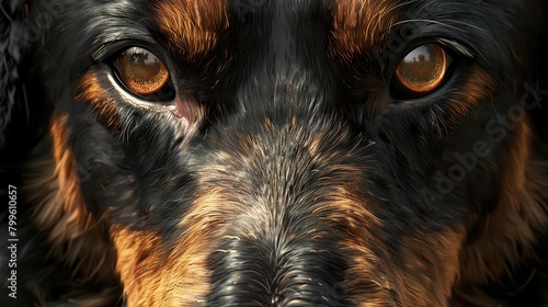 Capture the essence of a loyal pet companion in a frontal view portrait Show the bond between pet and owner through expressive eyes and detailed fur texture Use digital painting to