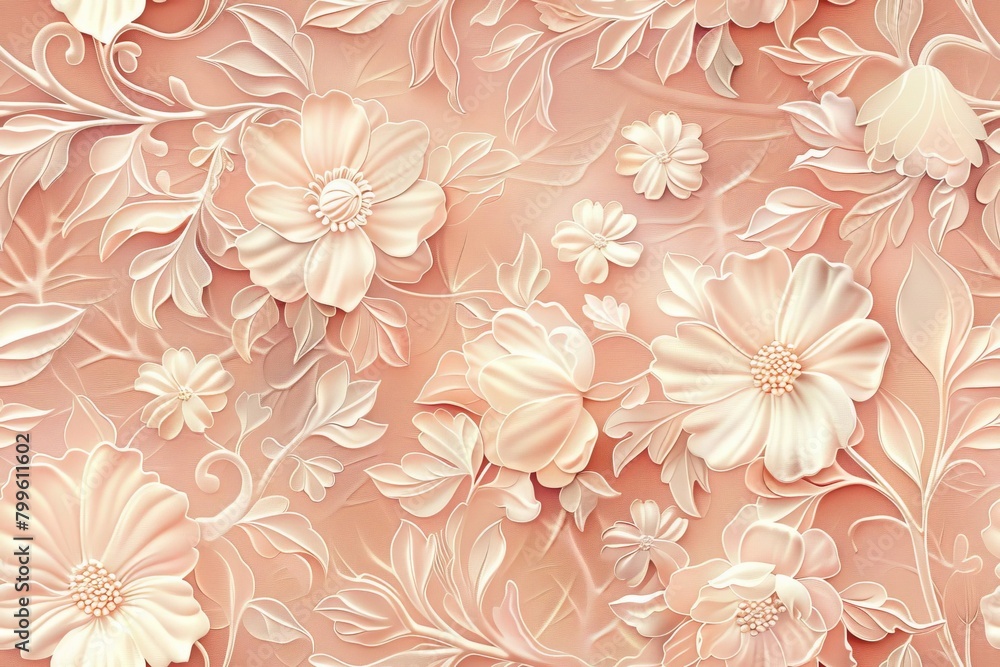 Wallpaper Background Illustration Elegant wallpaper design with intricate floral patterns in soft pastel tones, perfect for a sophisticated interior design backdrop