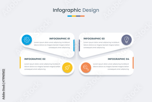 Business infographic design template with icons and 4 options or steps. Can be used for workflow, presentation, etc. Vector illustration