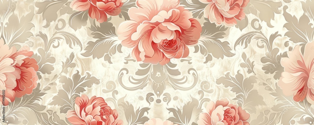 Vintage floral wallpaper pattern with soft, muted colors and elegant swirls for a classic background illustration