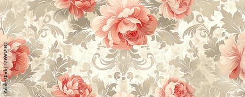 Vintage floral wallpaper pattern with soft, muted colors and elegant swirls for a classic background illustration