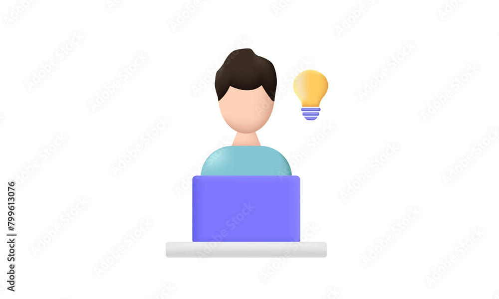 3d icon realistic concept young man working on laptop vector design