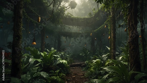 A fantastical jungle where spoons swing from vines and engage in cutlery combat ai_generated photo