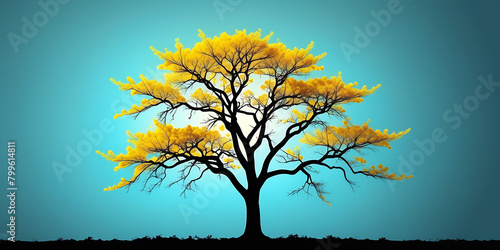 Vibrant Abstract Yellow Tree Silhouette on Uniform Backdrop 
