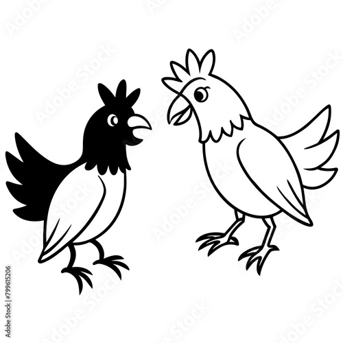 Two whimsical showdown bird on a branch Vector Design and illustration