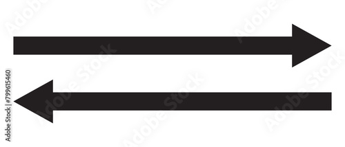 Set of long arrow vector, icon. Black horizontal double side arrow. Straight long arrow vector icon set. Long arrows left and right in flat style. Long arrow silhouette, symbol, icon design. 
