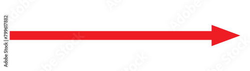 Red arrow icon isolated on white background. Long arrow vector, icon. Red horizontal arrow. Straight long arrow vector icon. Long direction arrow icon in flat style. Vector illustration of long arrow.