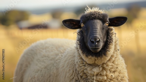 Dorper sheep black head Breeds for Meat on the farm lawn photo