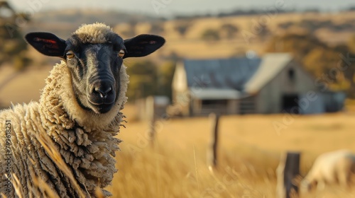 Dorper sheep black head Breeds for Meat on the farm lawn photo