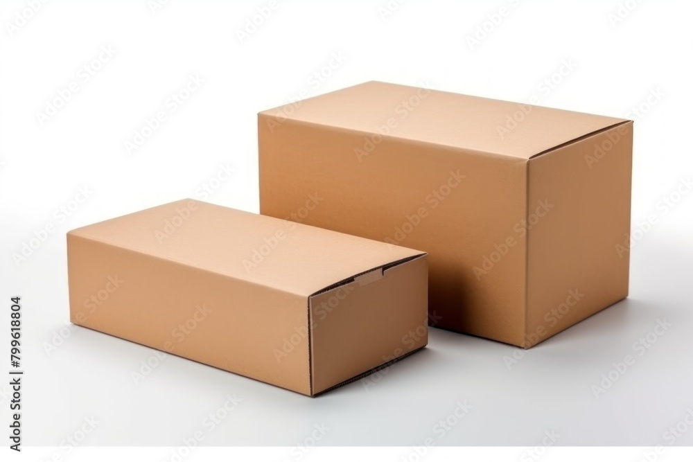 Fototapeta premium Two cardboard boxes are sitting on a white background.