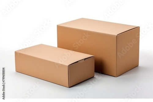 Two cardboard boxes are sitting on a white background.