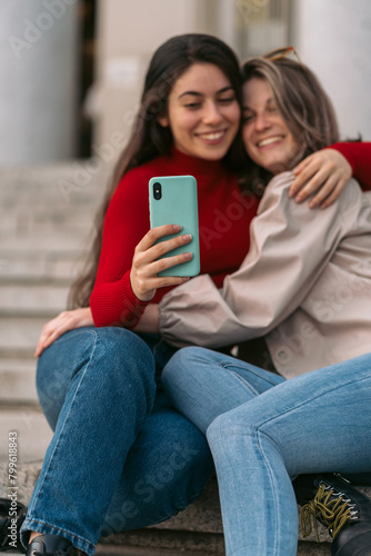 Two beauty student girls taking a selfie . © PEDROMERINO