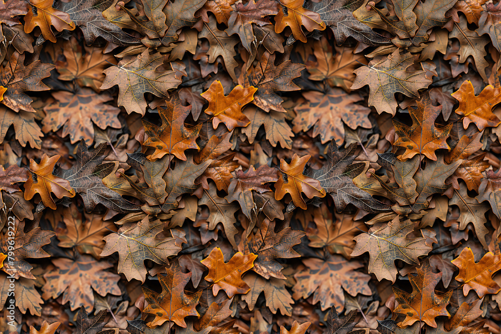 Autumn Leaves Forming a Natural Camouflage Pattern on the Forest Floor. Seamless Repeatable Background.