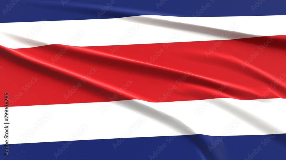 Naklejka premium Costa Rica Flag. Fabric textured Costa Rican Flag. 3D Render Illustration.