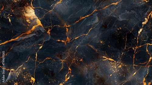 Luxury background illustration depicting a marble texture with veins of gold and ebony photo