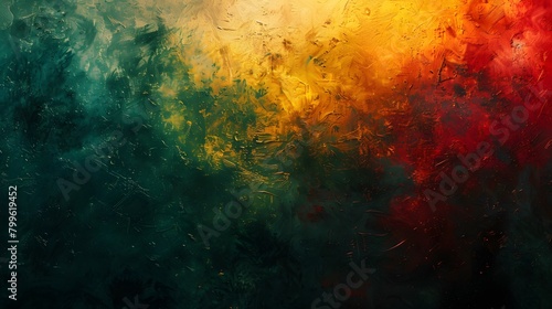 Oil painting abstract background with a gradient of red and yellow colors, accented by green and dark tones, perfect for artistic visuals. © horizon
