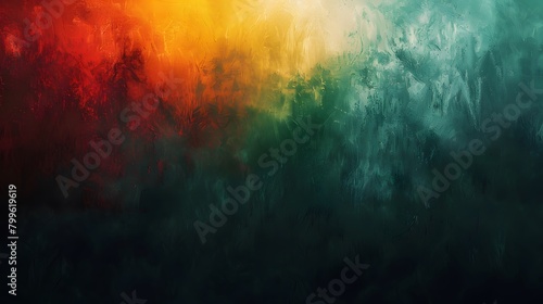 Oil painting abstract background with a gradient of red and yellow colors, accented by green and dark tones, perfect for artistic visuals. photo
