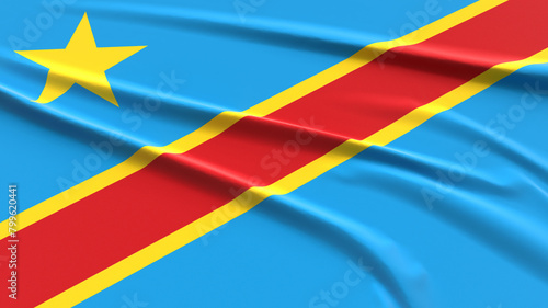 DRC, Democratic Republic of the Congo Flag. Fabric textured Congolese Flag. 3D Render Illustration.