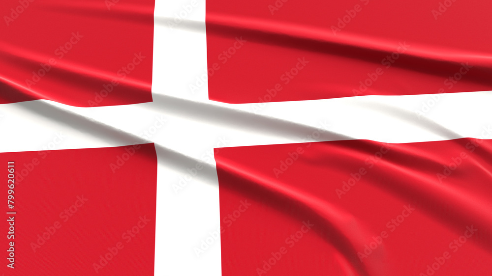 Obraz premium Denmark Flag. Fabric textured Danes Flag. 3D Render Illustration.