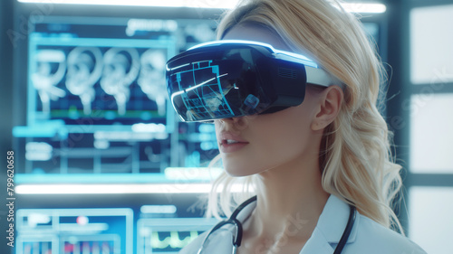 doctora trabajando con la ayuda de la realidad virtual 