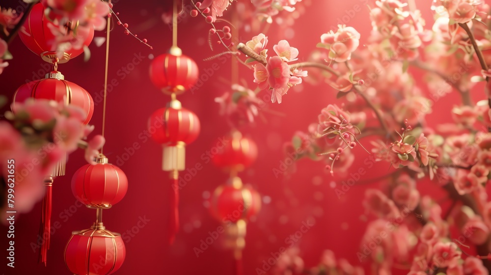 a simple chinese new year red background with three red lanterns aspect ratio 2:1 a simple chinese new year red background with three red lanterns aspect ratio 2:1