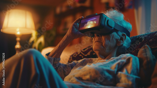 abuela utiliza por primera vez gafas de realidad virtual  photo