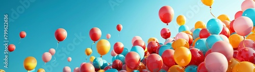 Colorful balloons floating in a clear sky for a cheerful wallpaper