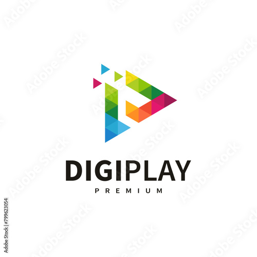 Free Download Digital play logo design with triangle pixel illustration 2 - GFXLoad