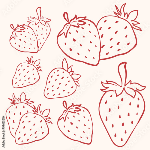 Strawberry Fruits Outline Style.eps