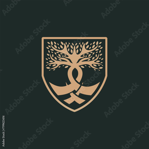 Tree and root shield logo design illustration 2
