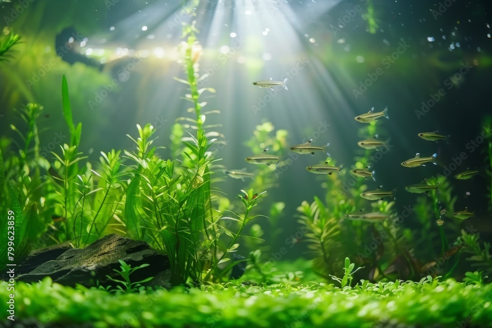 Naklejka premium Freshwater planted aquarium (aquascape) with live plants