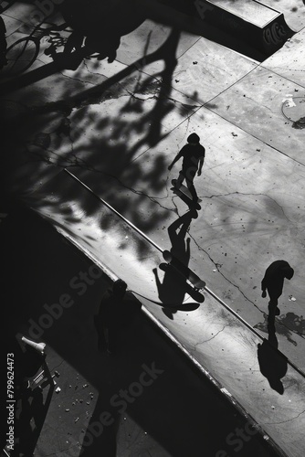 Skaters grinding rails and launching off ramps in a gritty industrial skate park, with the echoes of their tricks reverberating through the concrete jungle, Generative AI