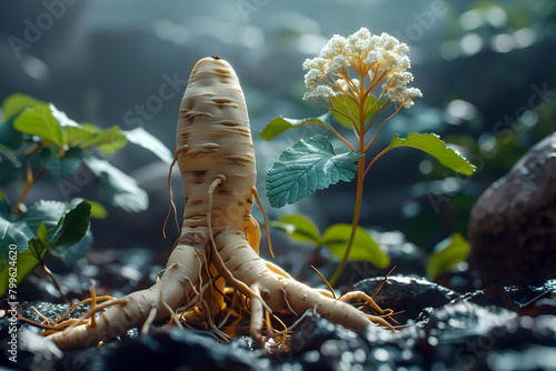 Captivating Ginseng,Valerian and Wormwood - Prized Natural Treasures Showcased in Cinematic Photographic Style