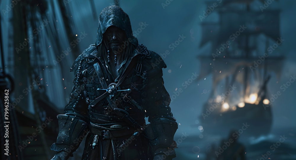 Enigmatic Rogue Corsair Prowling the Blackwater Tempest amid Cloaking Darkness and Eerie Silence Enigmatic Rogue Corsair Prowling the Blackwater Tempest amid Cloaking Darkness and Eerie Silence