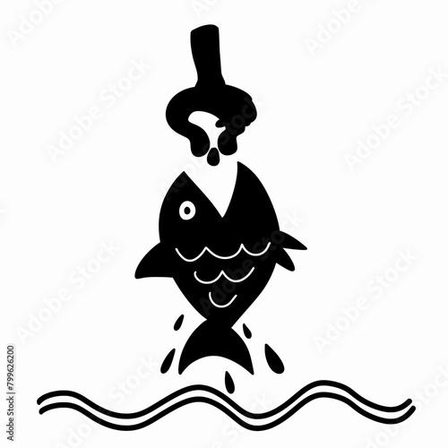 Hand feeding fish or aquatic animals, Sillhuette cartoon vector illustration design, warning sign photo