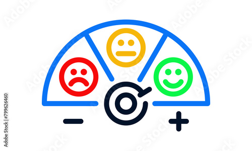 Satisfaction customer feedback meter with sad, neutral, happy emotions. Vector thin line icon for negative, neutral, positive opinion