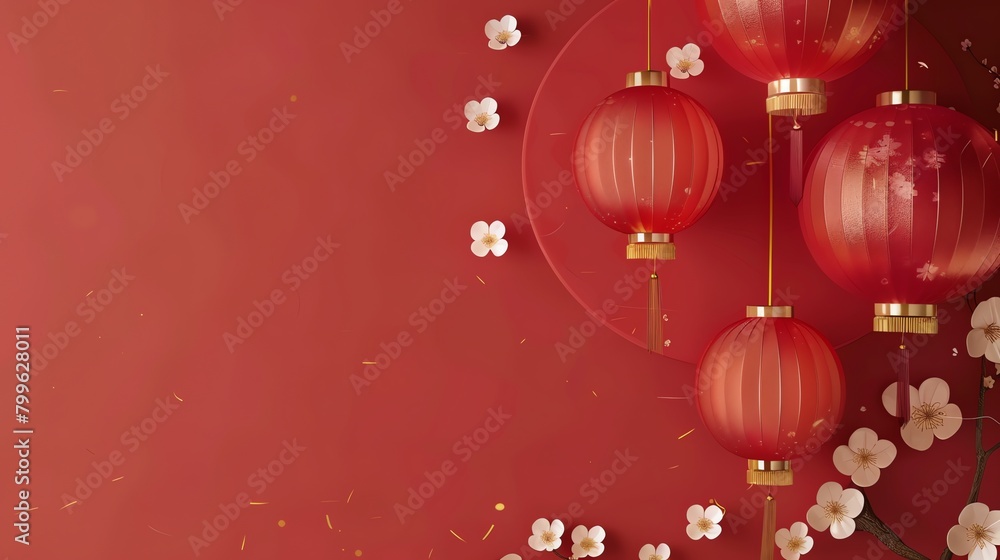 a simple chinese new year red background with three red lanterns aspect ratio 2:1 a simple chinese new year red background with three red lanterns aspect ratio 2:1