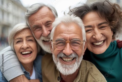 Happy family. Group of cheerful senior people looking at camera and smiling while standing outdoors photo