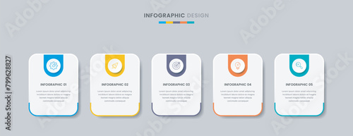 Business infographic design template with icons and 5 options or steps. Can be used for workflow, presentation, etc. Vector illustration