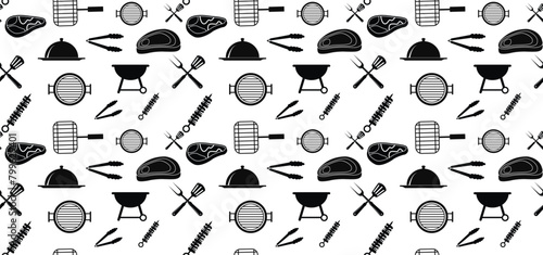 Bbq day pattern Vectors decorative icons set design