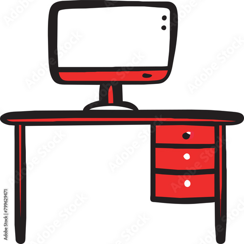 a mini office table on a blew and design shelf of books and documents a small size television photo