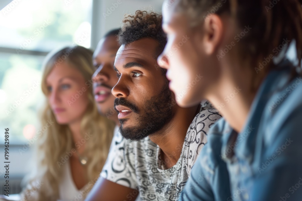 Group of multiethnic business people discussing business plan in the office Group of multiethnic business people discussing business plan in the office