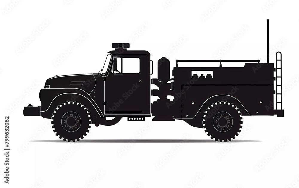 Silhouette of a fire engine from a side view, on an isolated white background. vector illustration.