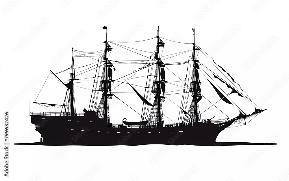 Silhouette of a ship from a side view, on an isolated white background. vector illustration.