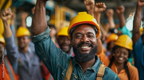 Unity in Diversity: Construction Workers from Various Backgrounds Raise Fists in Solidarity