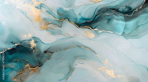 Wallpaper Mural Fluid abstract pattern with marble blue, white, and gold colors, suitable for luxurious background design. Torontodigital.ca