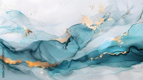 Wallpaper Mural Fluid abstract pattern with marble blue, white, and gold colors, suitable for luxurious background design. Torontodigital.ca