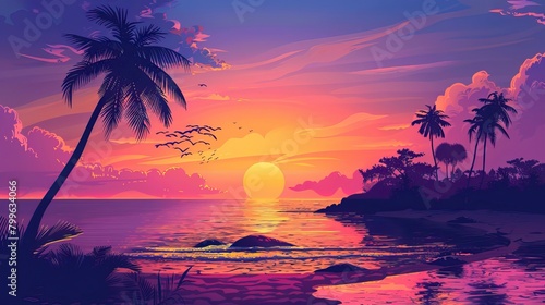 beautiful landscape of sea ocean with silhouette coconut palm tree at sunset or sunrise   Summer days in beach